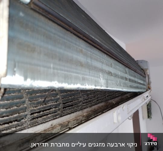 יחידת מיזוג אוויר עם לכלוך ואבק על הסלילים